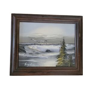 Vintage Engel Seascape Canvas Painting in Wood Frame 13" x 11"(Great condition)
